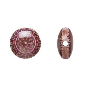 Bead, acrylic, multicolored, 16mm color-changing puffed flat round with fancy design. Sold per pkg of 4.