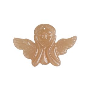 Peach moonstone 1pkg1, hand-cut top-drilled angel focal natural 29x19mm-31x21mm