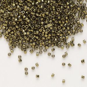 Seed bead, Delica®, glass, pkg/7.5g, #11 round, opaque nickel-plated dyed color olive (DB-0456).