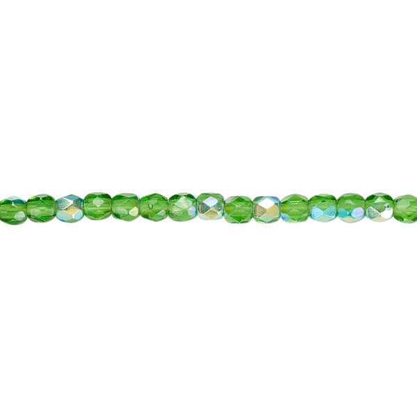 Bead, Czech fire-polished glass, emerald green AB, 3mm faceted round. Sold per pkg of 1,200 (1 mass). image number 0