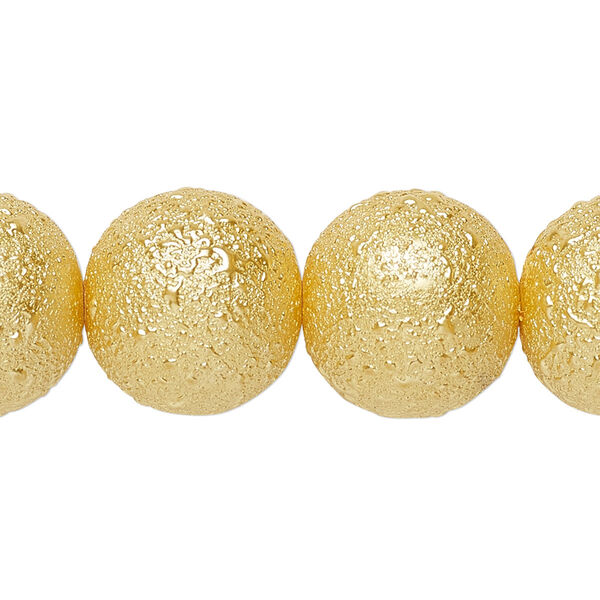 Bead, glass pearl, golden rod, 16mm textured round. Sold per 16-inch strand. image number 0