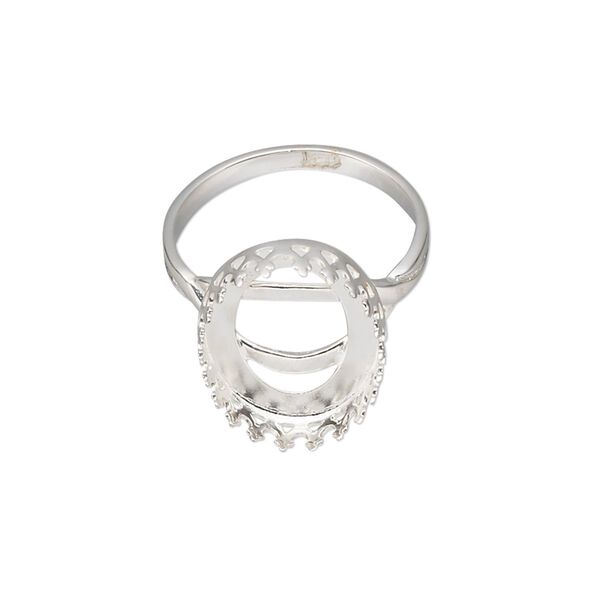 Ring, sterling silver, 17x13.5mm oval with 16x12mm oval cabochon bezel setting, size 7. Sold individually. image number 0