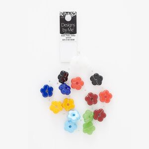 Bead, glass, mixed colors, 19x7mm-19x8mm flower rondelle with cutout round and 3.5-4mm hole. Sold per pkg of 16.