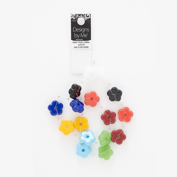 Bead, glass, mixed colors, 19x7mm-19x8mm flower rondelle with cutout round and 3.5-4mm hole. Sold per pkg of 16. image number 0