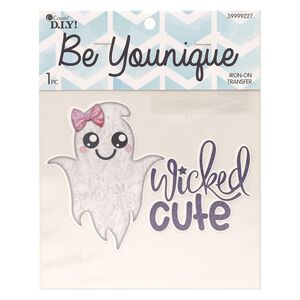Vinyl 1pkg1, ghost / "Wicked Cute" iron-on transfer multicolored / glitter 6.25x4.5 inch