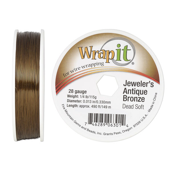 Wire, Wrapit®, jeweler's antique bronze, dead-soft, round, 28 gauge. Sold per 0.25-pound spool, approximately 490 feet. image number 0