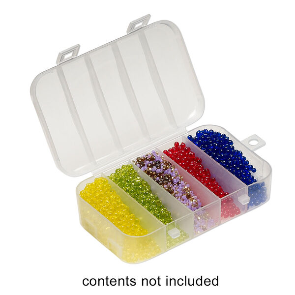 Organizer, plastic, clear, 4-3/8 x 2-5/8 inch box with lid, 5 compartments. Sold per pkg of 6. image number 0