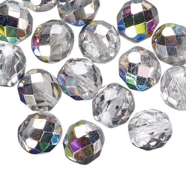 Bead 1pkg40 Czech fire-polished glass, clear vitrail, 10mm faceted round. image number 0