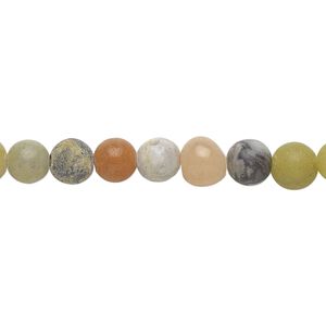 Multi-gemstone / brown goldstone 1pkg1, round bead 15 inch 6-7mm