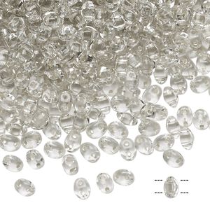 Bead, Preciosa Twin™, Pressed Twin, Czech pressed glass, transparent silver-lined clear, 5x2.5mm oval with 2 holes. Sold per 50-gram pkg.
