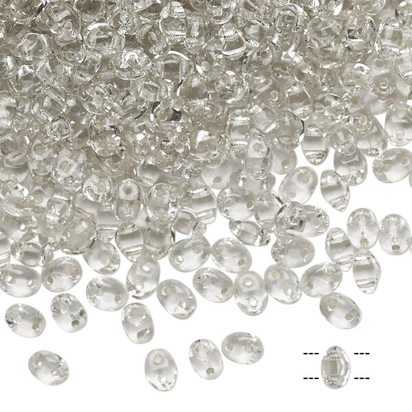 Bead, Preciosa Twin™, Pressed Twin, Czech pressed glass, transparent silver-lined clear, 5x2.5mm oval with 2 holes. Sold per 50-gram pkg. image number 0