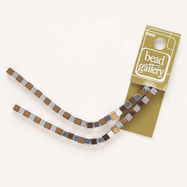 Hematite 1pkg1, silver-finished / copper-finished cube bead natural 8 inch 4mm image number 0