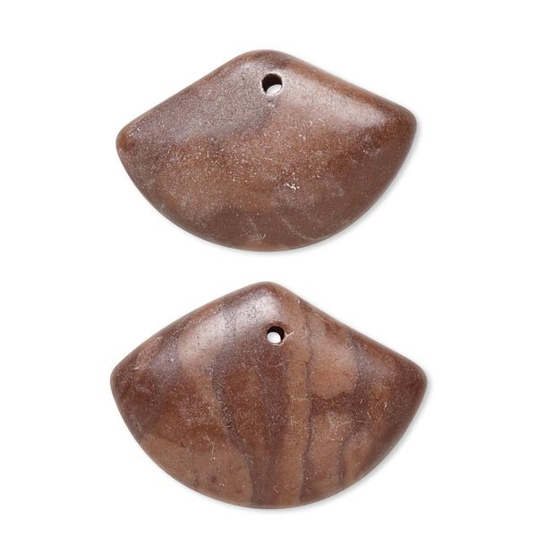 Drop, brown zebra stone (natural), 23x17mm-26x19mm puffed fan with flat back, B- grade, Mohs hardness 3 to 3-1/2. Sold per pkg of 2. image number 0