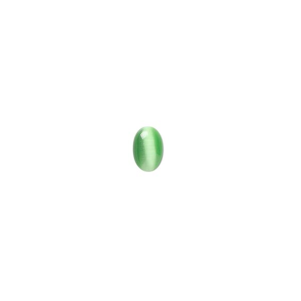 Cabochon, cat's eye glass (fiber optic glass), green, 6x4mm calibrated oval, quality grade. Sold per pkg of 10. image number 0