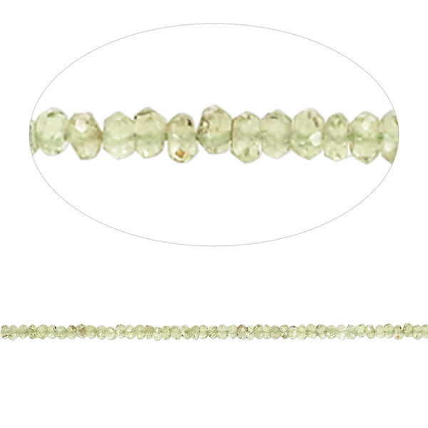 Bead, peridot (natural), 2x1mm-3x2mm hand-cut faceted rondelle, B- grade, Mohs hardness 6-1/2 to 7. Sold per 13-inch strand. image number 0