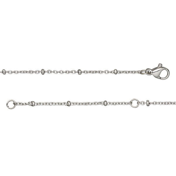 Chain, stainless steel, 2.2mm beaded, wearable at 18 and 20 inches with lobster claw clasp. Sold individually. image number 0
