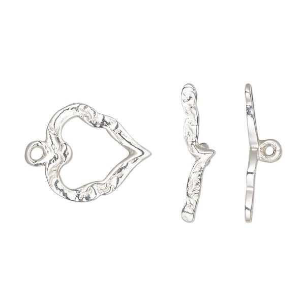 Clasp toggle 1pkg1 sterling silver, 16x15mm heart, 1-strand image number 0