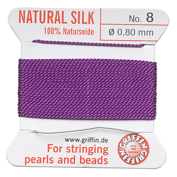 Thread, Griffin, silk, amethyst purple, size #8. Sold per 2-meter card (approximately 78 inches). image number 0