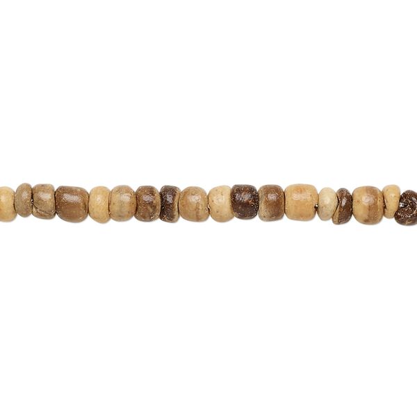 Bead, wood (waxed), light and dark brown, 3x1.5mm-3.5x3mm hand-cut rondelle. Sold per pkg of (2) 15-1/2" to 16" strands. image number 0