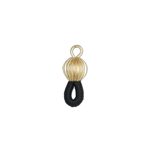 Eyeglass holder, rubber and gold-plated brass, black, 15x6.5mm with corrugated round. Sold per pkg of 10. image number 0