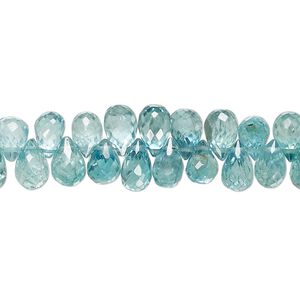 Zircon 1pkg1, hand-cut top-drilled faceted briolette bead blue 4 inch 6x4mm-8x5mm