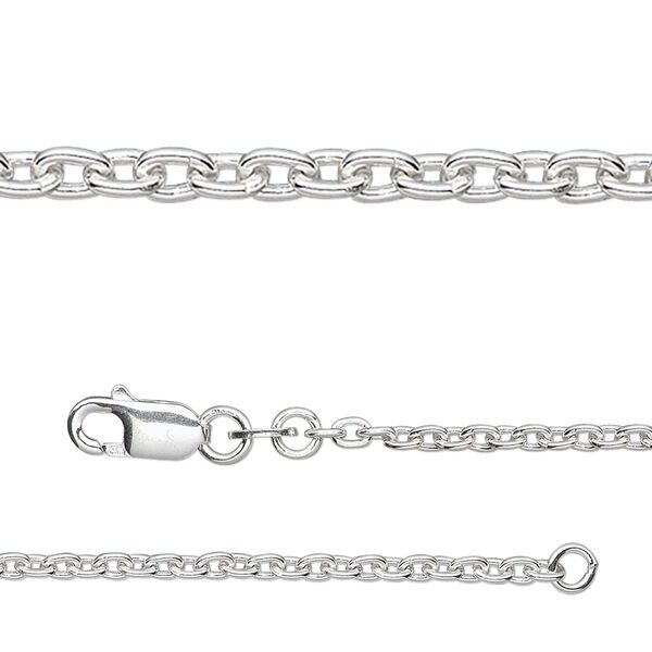 Chain, sterling silver, 3x2mm round cable, 18 inches with lobster claw clasp. Sold individually. image number 0