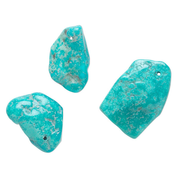 Focal mix, turquoise (dyed / stabilized), blue, 15x12mm-34x25mm freeform, C grade, Mohs hardness 5 to 6. Sold per 3-piece set. image number 0