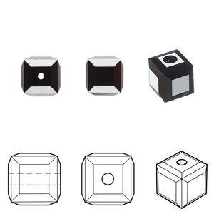 Bead 6pk jet, Crystal Passions® 8mm cube 5601