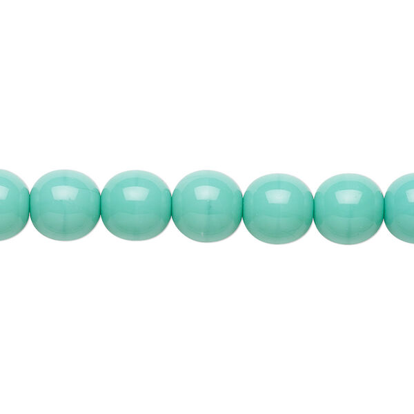 Bead, Preciosa Czech glass druk, pkg/15-1/2 to 16 inches, opaque turquoise green, 8mm round. image number 0