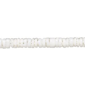 Bead, white litub shell (natural), 5-7mm hand-cut heishi, Mohs hardness 3-1/2. Sold per 15-1/2" to 16" strand.