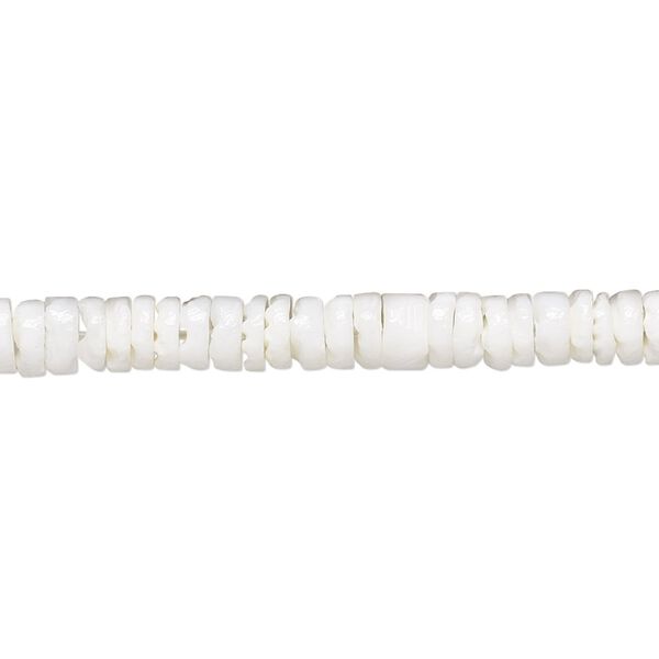 Bead, white litub shell (natural), 5-7mm hand-cut heishi, Mohs hardness 3-1/2. Sold per 15-1/2" to 16" strand. image number 0