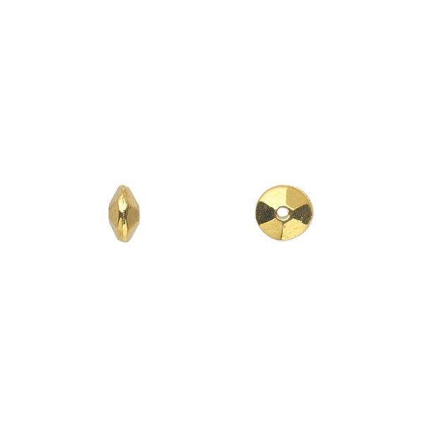 Bead, gold-finished "pewter" (zinc-based alloy), 6x3mm double-sided faceted smooth saucer. Sold per pkg of 100. image number 0