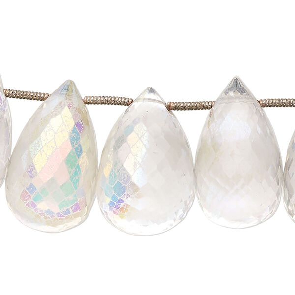 Quartz crystal 1pkg17, AB hand-cut top-drilled micro-faceted teardrop bead B grade, 19x13mm-26x15mm image number 0