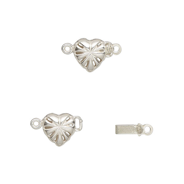 Clasp, JBB Findings, tab, sterling silver, 7.5x7.5mm heart with star pattern. Sold individually. image number 0