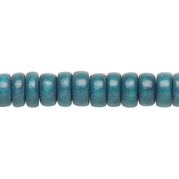 Bead, Taiwanese cheesewood (dyed / waxed), teal, 8x4mm rondelle. Sold per pkg of (2) 15-1/2" to 16" strands. image number 0