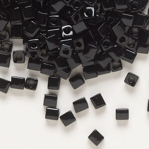 Seed bead, Miyuki 1pkg10g, glass, 3.5-3.7mm square, opaque black (SB-401)