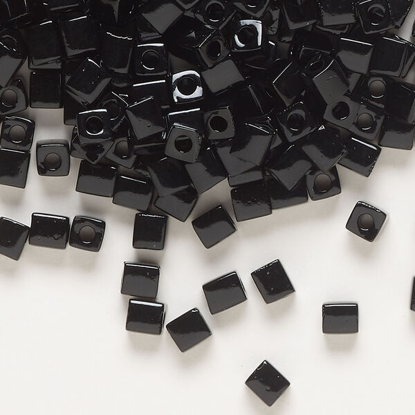 Seed bead, Miyuki 1pkg10g, glass, 3.5-3.7mm square, opaque black (SB-401) image number 0