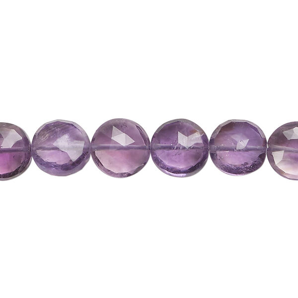 Amethyst (natural) 1pkg1, hand-cut faceted flat round bead, 7 inches 9mm image number 1