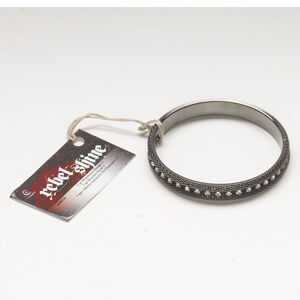 Bracelet, bangle 1pkg1, glass and gunmetal-finished steel, clear, 11mm weaved rim, 8 inch.