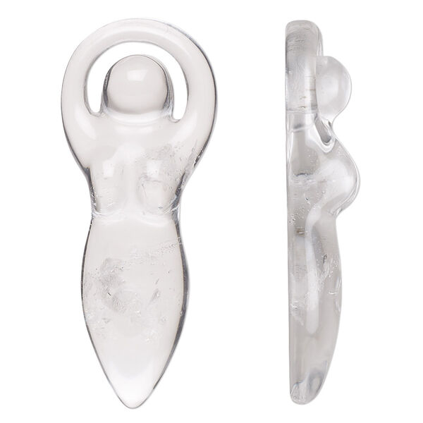 Focal, quartz crystal (natural), 39x15mm-40x16mm hand-cut undrilled single-sided goddess, B grade, Mohs hardness 7. Sold individually. image number 0