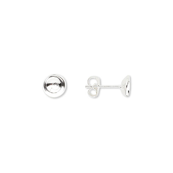 Earstud, sterling silver, 6mm with cup, fits 6-7mm bead. Sold per pkg of 5 pairs. image number 0