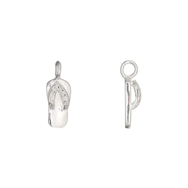 Charm 1pkg1 sterling silver / cubic zirconia 11.5x6mm sandal perpendicular loop, clear image number 0