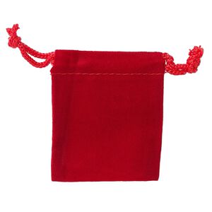Pouch, velveteen and cotton, red, 2-1/2 x 2-inch square with drawstring closure. Sold per pkg of 25.
