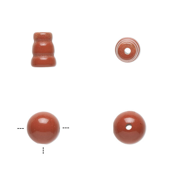 Bead, red jasper (natural), 8mm T-drilled round and 8x5mm-9x6mm cone, B grade, Mohs hardness 6-1/2 to 7. Sold per pkg of (2) 2-piece sets. image number 0