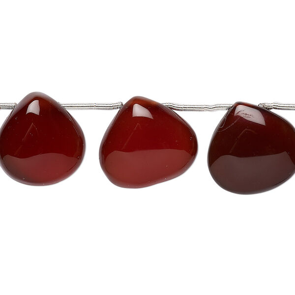 Bead, amber onyx (dyed / heated), dark, 13-15mm hand-cut top-drilled puffed teardrop with 0.4-1.4mm hole, C+ grade, Mohs hardness 6-1/2 to 7. Sold per pkg of 8. image number 0
