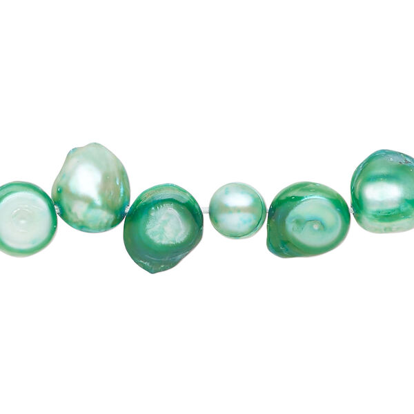 Freshwater pearl 1pkg1, top-drilled baroque, 15.5-16 inch dark teal green 8x7-14x9mm cultured image number 0