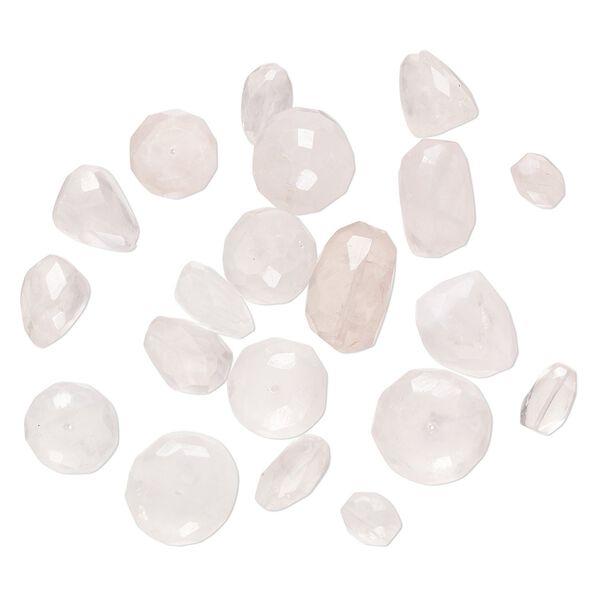 Rose quartz 1pkg1, hand-cut top-drilled / center-drilled faceted mixed shape bead natural 2 oz mix 10x7mm-23x14mm image number 0
