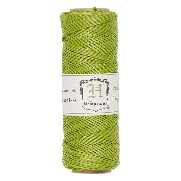 Cord, Hemptique®, polished hemp, lime green, 0.5mm diameter, 10-pound test. Sold per 205-foot spool. image number 0