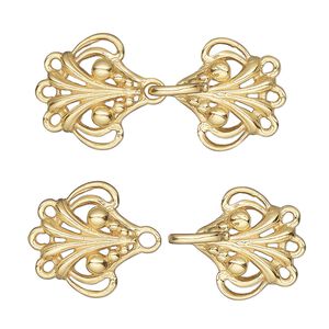 Clasp hook 1pkg1 sterling silver, 30x16mm baroque, "vermeil" JBB Findings 3-strand