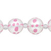 Bead, glass 1pkg8, opaque pink and white, 14mm hand-painted round. image number 0